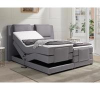 Ensemble complet boxspring tête de lit + sommiers relaxation électrique + matelas + surmatelas - 2 x 80 x 200 cm - Tissu - Gris clair - CASTEL II de PALACIO