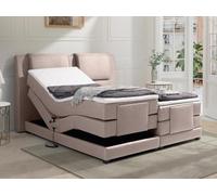 Vente-unique-Ensemble Complet boxspring tête de lit + sommiers Relaxation électrique + Matelas + surmatelas - 2 x 90 x 200 cm - Tissu - Beige - Castel II de Palacio
