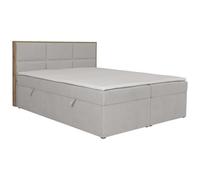 Ensemble complet literie déco tête de lit encadré bois + sommiers coffre + matelas + surmatelas - 160 x 200 cm - Tissu - Gris clair - SIAKI de YSMEE