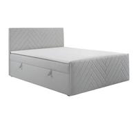 Ensemble complet literie déco tête de lit + sommiers coffre + matelas + surmatelas - 160 x 200 cm - Velours - Gris clair - MAKANA de YSMEE