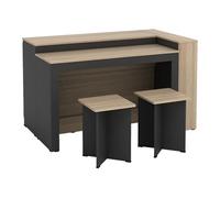 Ensemble îlot central de cuisine + 2 tabourets - Noir et naturel clair - NUSICE