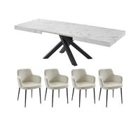 Vente-unique - Ensemble Table CATONAV + 4 chaises CELOLA - Blanc et créme