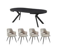 Vente-unique-Ensemble Table KOMONI + 4 chaises Kadija - Noir et Beige