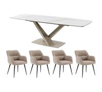 Vente-unique - Ensemble Table MALATA + 4 chaises HEKA - Effet marbre Blanc et Beige