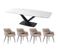 Vente-unique - Ensemble Table MALATA + 4 chaises HEKA - Effet marbre Blanc et Beige