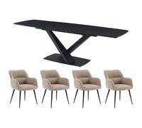 Vente-unique - Ensemble Table MALATA + 4 chaises HEKA - Effet marbre Noir et Beige