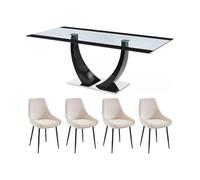 Ensemble table MEZZO II + 4 chaises MASURIE - Transparent et crème