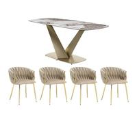 Vente-unique - Ensemble Table PORELIMA + 4 chaises ELEGANO - Effet marbre Blanc et Beige