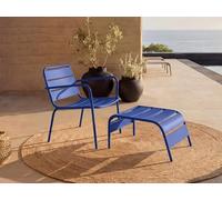 Vente-unique - Fauteuil Bas de Jardin empilable + Repose Pied en métal - Bleu Nuit - MIRMANDE de MYLIA