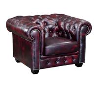 Fauteuil chesterfield BRENTON 100% cuir de buffle - Bordeaux