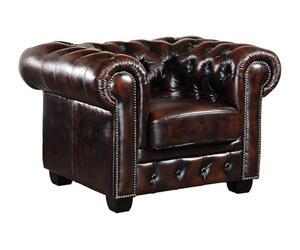 Vente-unique - Fauteuil Chesterfield Brenton 100% Cuir de Buffle - Marron Reflets châtains
