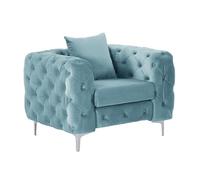 Vente-unique - Fauteuil Chesterfield en Velours Bleu Pastel Edwina