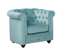 Vente-unique - Fauteuil Chesterfield - Velours Bleu Pastel
