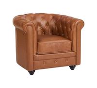 Fauteuil en cuir de vachette camel CHESTERFIELD