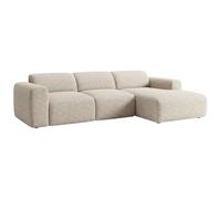 Grand canapé d'angle droit avec assise coulissante électrique en tissu beige POGNI de Maison Céphy