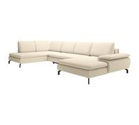 Vente-unique - Grand canapé d'angle Droit panoramique Convertible en Tissu texturé Beige Archibald