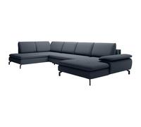 Vente-unique - Grand canapé d'angle Droit panoramique Convertible en Tissu texturé Bleu Archibald