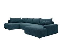 Vente-unique - Grand canapé d'angle Gauche panoramique Convertible en Tissu texturé Bleu DAVISO