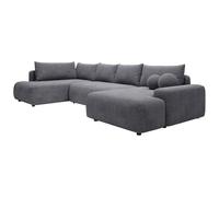Vente-unique - Grand canapé d'angle Gauche panoramique Convertible en Tissu texturé Gris Anthracite DAVISO