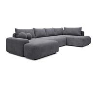 Grand canapé d'angle gauche panoramique convertible en tissu texturé gris DAVISO