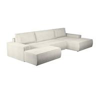 Vente-unique - Grand canapé d'angle panoramique Convertible en Velours côtelé Beige Amelia