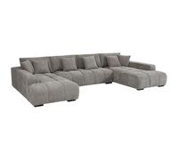 Vente-unique - Grand canapé d'angle panoramique en Tissu texturé Gris BERENIA