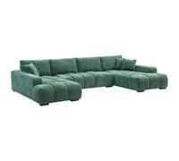 Vente-unique-Grand canapé d'angle panoramique en Tissu texturé Vert BERENIA