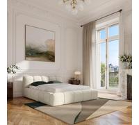 Vente-unique Habitat - Lit Coffre 160 x 200 cm en Tissu Chenille - Crème Setana