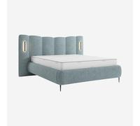 Vente-unique Habitat - Lit Coffre 160 x 200 cm en Tissu texturé avec LED intégrées - Bleu chiné Siderno