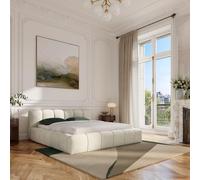 Vente-unique Habitat - Lit Coffre 180 x 200 cm en Tissu Chenille - Crème Setana