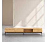 Vente-unique Habitat - Meuble TV 3 tiroirs en chêne et métal Noir - Naturel - Design by Hélèna Pille Flavie