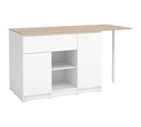 Ilot central de cuisine avec 2 portes, 1 tiroir et 2 niches - Blanc et naturel - TUNORI