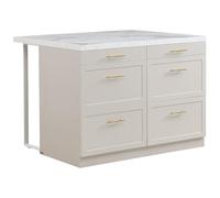 Vente-unique - Ilot Central de Cuisine avec 6 tiroirs en MDF et métal - Beige et Effet marbre Blanc - LASKINA