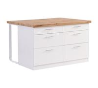 Vente-unique - Ilot Central de Cuisine avec 6 tiroirs en MDF et métal - Blanc et Naturel Clair - ALEGRITA