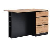 Ilot central de cuisine avec 6 tiroirs et 4 niches en MDF - Naturel clair et Noir - POMARELA