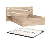 Vente-unique - Lit 140 x 190/200 cm avec rangements - Coloris : Naturel + Sommier - TENALIA II