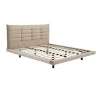 Lit 140 x 190 cm avec tête de lit capitonnée - Velours - Beige - NISATIO