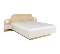 Lit 160 x 200 cm - Avec chevets et LEDs - Coloris : Beige et Naturel - DARTAGNO