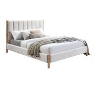 Vente-unique - Lit 160 x 200 cm avec tête de lit Coutures Verticales - Velours - Ivoire - SIZAMA