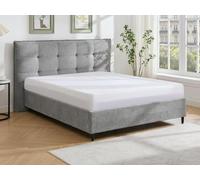 Vente-unique-Lit 180 x 200 cm avec tête de lit capitonnée - Tissu - Gris - NIRPIO