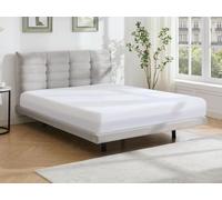 Vente-unique-Lit 180 x 200 cm avec tête de lit capitonnée - Velours - Gris + Matelas - NISATIO