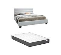 Vente-unique - Lit 180 x 200 cm - Simili - Blanc + Matelas - FAUSTIN