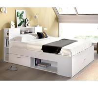 Vente-unique - Lit 2 Personnes avec sommier - 140 x 190 cm - Blanc - Leandre