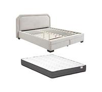 Vente-unique - Lit 2 Personnes avec sommier - 180 x 200 cm - Beige - INASTO