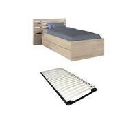 Vente-unique - Lit 90 x 190/200 cm avec rangements - Coloris : Naturel + Sommier - TENALIA - pour Enfant