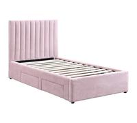 Vente-unique - Lit 90 x 190 cm avec 2 tiroirs - Tissu - Rose - Sarah