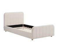 Vente-unique - Lit 90 x 190 cm - Tissu Bouclette avec Coutures Verticales - Blanc - ROGADI