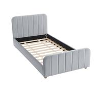 Vente-unique - Lit 90 x 190 cm - Velours avec Coutures Verticales - Gris - ROGADI - pour Enfant