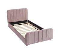 Vente-unique - Lit 90 x 190 cm - Velours avec Coutures Verticales - Rose - ROGADI - pour Enfant