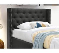 Vente-unique - Lit 90 x 200 cm avec tête de lit capitonnée - Tissu - Gris - Massimo II